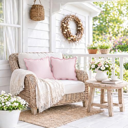 Pink Scalloped Edge Striped Pillowcases 18x18 Inches - 2 Pcs, Chicplaid