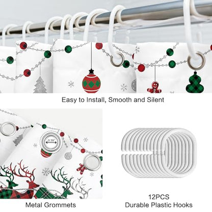 APROPHIC White Christmas Shower Curtain - Red & Green Buffalo Plaid Claus Santa Snowflake Winter Decor 72x72 in
