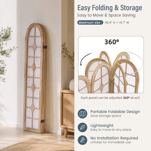 4 Panel Shoji Room Divider, Wood Folding Privacy Screen - Natural (Variation: 4 Panels Natural / 4 Panels)