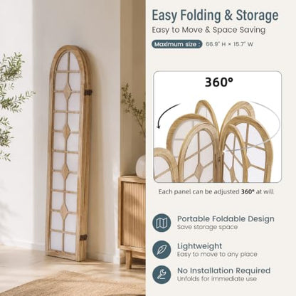 4 Panel Shoji Room Divider, Wood Folding Privacy Screen - Natural (Variation: 4 Panels Natural / 4 Panels)