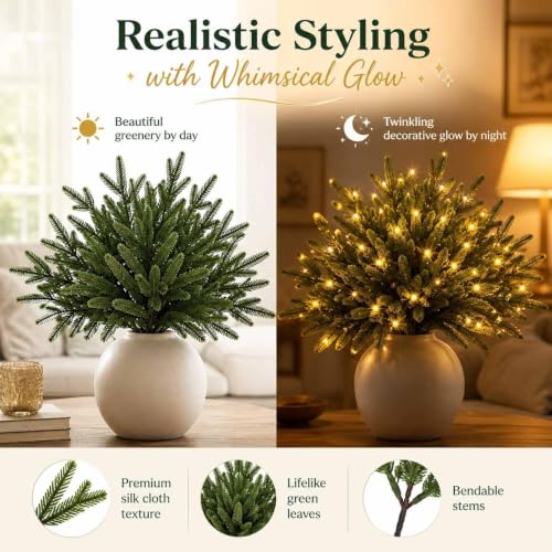 Green Enchanted Evergreen Pine with Lights for Christmas DIY Vase - 5 Pieces