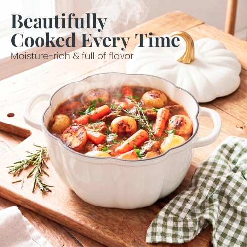 Pumpkin Enamel Cast Iron Dutch Oven 5.5 Qt - White