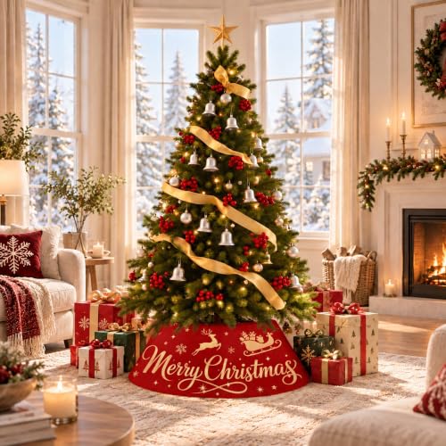 Reindeer Christmas Tree Collar 26 Inch Foldable Holiday Base Cover for Indoor Decor