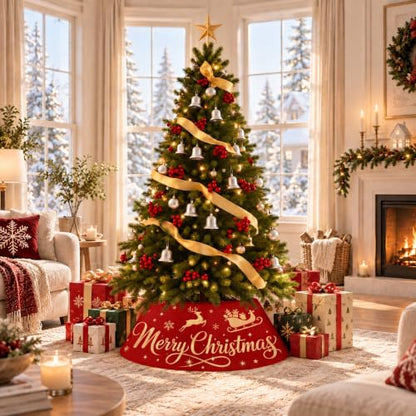 Reindeer Christmas Tree Collar 26 Inch Foldable Holiday Base Cover for Indoor Decor