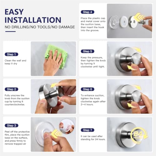 Heavy Duty Suction Cup Hooks for Shower Bathroom Removable Towel Holder Silver 2 Pack