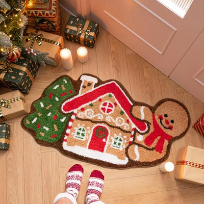 Christmas Gingerbread House Area Rug - Non-Slip Decor Bathroom & Living Room Mat