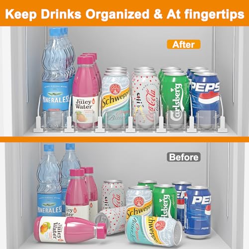 LOTAFEE Drink Organizer for Fridge - Soda Dispenser with Smooth and Fast Pusher Glide - Width Adjustable Beer Can Water Bottle Drink Dispenser for Fridge (3 rows, 9.8"X12.2"X3.2")