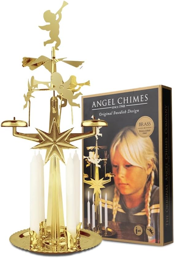 Swedish Angel Chimes | Original Carousel with 4 Candles - Festive Gold Brass Home Decoration Since 1948