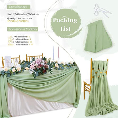 Sage Green Chiffon Table Runner 15 Pieces 27x120 Inches for Party & Wedding Decor - Variation of Sage Green / 15pcs 27x120 Inches