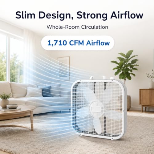 20 Inch Box Fan with 3 Speed Settings, Weather-Resistant Motor for Floor or Window Use