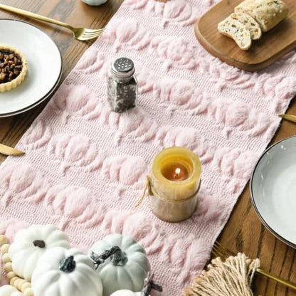Pink Faux Fur Pumpkin Table Runner 13x90 Inch Fall Decor
