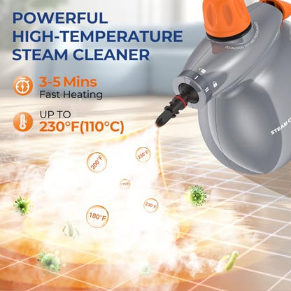Pressurized Handheld Steam Cleaner Orange & Gray 13-Piece Deep Cleaning Set
