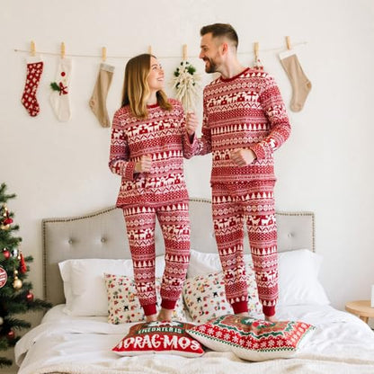 Mom Medium Red Christmas Pajama Set - Family Cotton Sleepwear