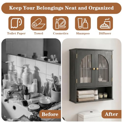 Black Bathroom Wall Cabinet with Adjustable Shelf - Compact Storage Organizer