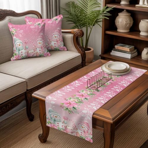 94x20 Inch Pink Bed Runner with Pillow Covers Set for King Bed Xmas Decor