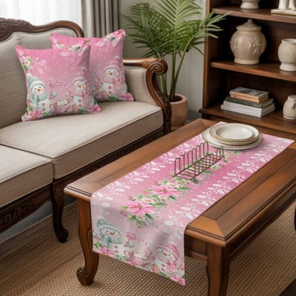 94x20 Inch Pink Bed Runner with Pillow Covers Set for King Bed Xmas Decor