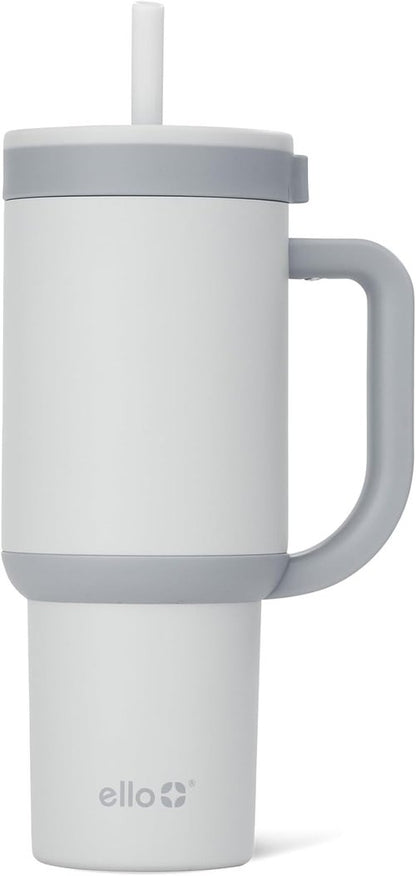 Ello Oasis 24 oz Tumbler - Insulated Stainless Steel Cup with Handle & Straw | 100% Leakproof, Keeps Drinks Cold for 24 Hours, Grayscale