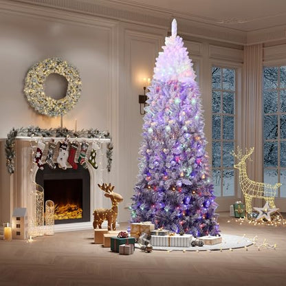 6 ft Prelit Artificial Christmas Tree with RGB & Warm White Lights - Snow Flocked Purple Gradient, Foldable Base