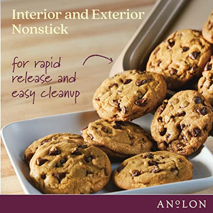 Anolon Advanced Nonstick Bakeware Cookie Pan Baking Sheets with Silicone Grips, 11" x 17" - Set, Bronze