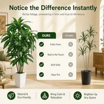 Artificial Dracaena Tree Indoor 5FT with Tall Planter - Realistic Faux Plant