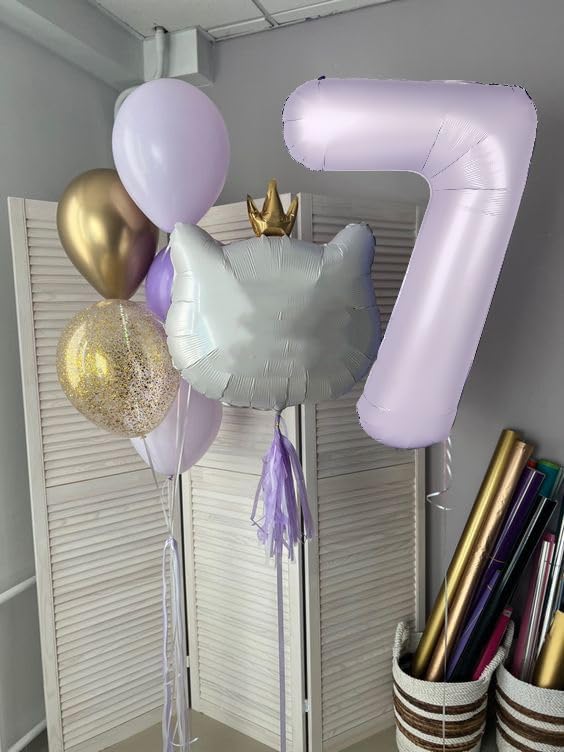 Skiennix 40-Inch Number 8 Balloon - Cream Purple 8th Birthday Decorations & Party Supplies
