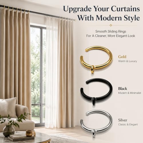 Black Gold C-Shaped Curtain Rings 1.25-inch 30-Pack for Rods