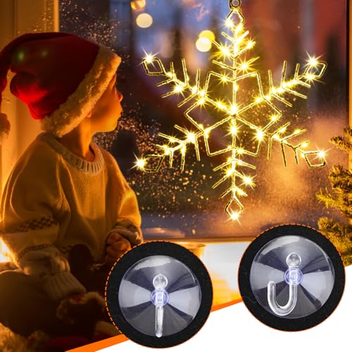 Glooglitter 6 Pack 13-Inch Christmas Snowflake Window Lights - Warm White, USB Powered, 8 Modes