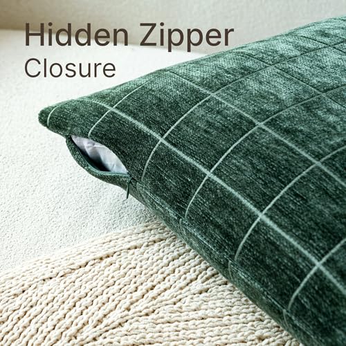 Decorative Chenille Plaid Throw Pillow Cover Moss Green 18x18 Set of 2 - Variation of THIS listing