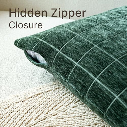 Decorative Chenille Plaid Throw Pillow Cover Moss Green 18x18 Set of 2 - Variation of THIS listing