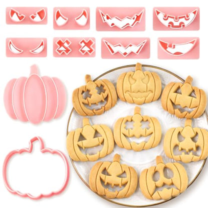 Halloween Pumpkin Cookie Cutters Set - 10 Pcs Mini Pumpkin Stamps with Faces