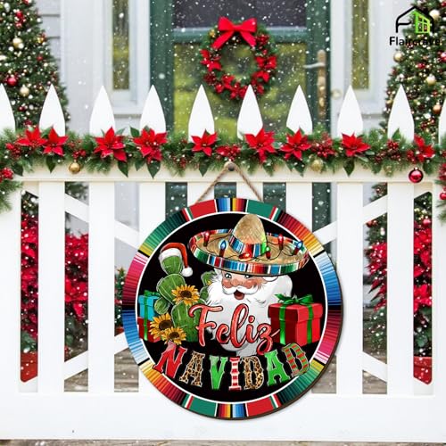 Wooden Christmas Wreath Door Sign for Holiday Home Decor - Feliz Navidad