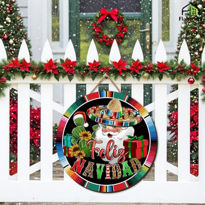 Wooden Christmas Wreath Door Sign for Holiday Home Decor - Feliz Navidad