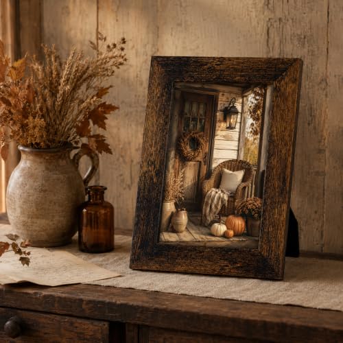 Antique Brown 4x6 Picture Frame - Rustic Vintage Photo Frame with Real Glass