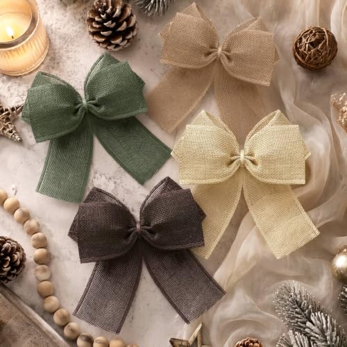 Neutral Burlap Bow Set - 20 Rustic Christmas Decorations 5.9 x 5.9 Inches (Variation of THIS listing)
