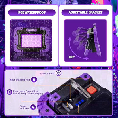 Rechargeable UV Black Light Portable Flood Light for Glow Parties Night Fishing Halloween