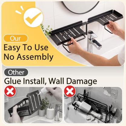 Black 20-Inch Rotatable Over Sink Faucet Shelf Organizer with Towel Bar