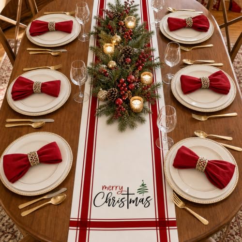 Christmas Table Runner Seasonal Party Decor Red 13x90 Inches - Potanhugie