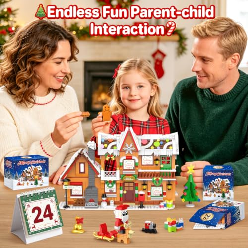 Gingerbread House Building Block Set for Kids & Adults - 24-Day Christmas Advent Calendar