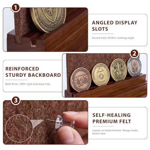 Walnut Challenge Coin Display with DIY Felt Pin Board - Military Collector Gift