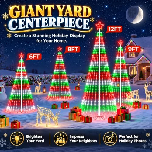 8FT RGB Outdoor Christmas Cone Tree Lights with DIY Text & Patterns
