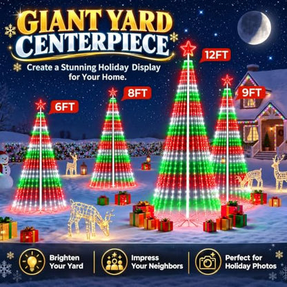 8FT RGB Outdoor Christmas Cone Tree Lights with DIY Text & Patterns