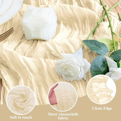 Beige Cheesecloth Table Runner 10ft – Gauze Boho Wedding Party Decor (1 Pack)
