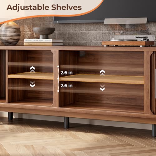 Walnut 70-Inch TV Stand for Up to 75-Inch TVs with Sliding Doors & Cable Management