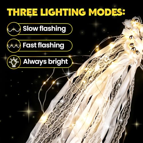 60PCS LED Wedding Wands with Ribbons & Bell - Reusable Fairy Sparkler Set