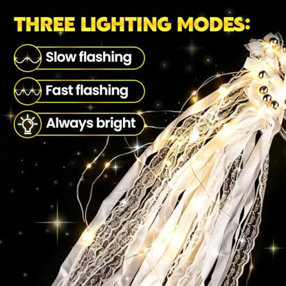 60PCS LED Wedding Wands with Ribbons & Bell - Reusable Fairy Sparkler Set