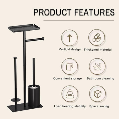 Rustproof Metal Toilet Paper Holder by [Brand Name] - Free Standing Design for 3 Rolls with Anti-Slip Base & Shelf for Phone, Black