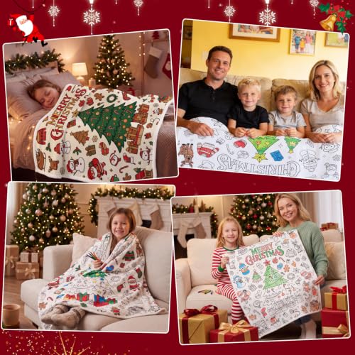 Christmas DIY Coloring Blanket with 24 Markers - Christmas Tree Variation