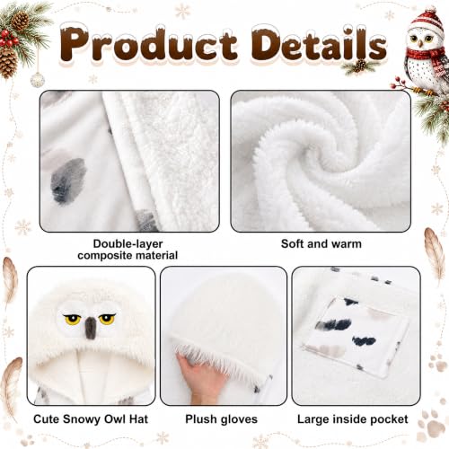 Wearable Snowy Owl Hooded Blanket for Winter Cozy Comfort - Multicolor