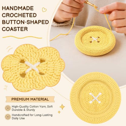 Button Crochet Coaster Handmade Yellow Drink Coaster 1Pc - Adorable Home Decor