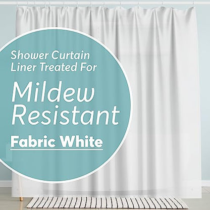BigFoot Shower Curtain Liner – 72 x 72 Fabric Premium Shower Curtain with Rustproof Metal Grommet and 3 Magnetic Weights – Odor Free and Compatible with Standard Showers, White